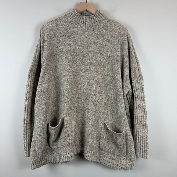 J.Jill Chenille Sweater Women Large Gray Mock Neck Slouchy Lagenlook Cozy Winter - Picture 1 of 9